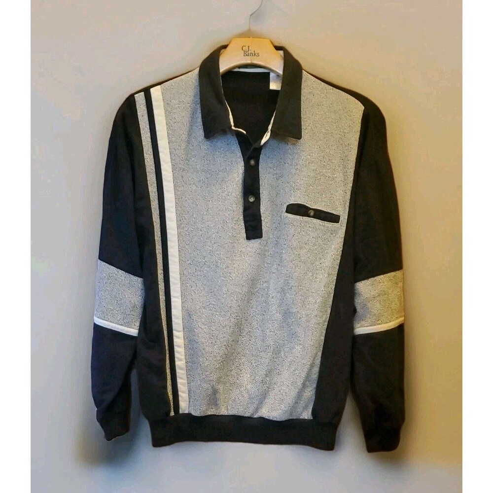 Vtg Long Sleeve Polo Shirt 2X Timber Ridge Traders Striped Black Gray 90's Men's